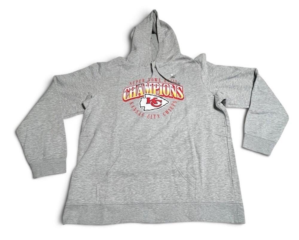 Kansas City Chiefs Fanatics Super Bowl LVIII Champions Hoodie Gray Size 2XL New
